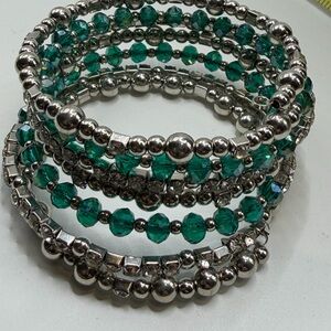 Ali-Khan New York Teal Opalescent Crystal Memory Wire Bracelet